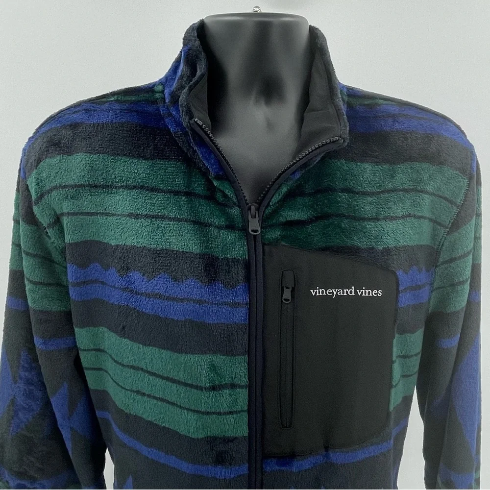 Vineyard‎ Vines Super Soft Fleece Full Zip Jacket Blue Green Aztec Men’s Large